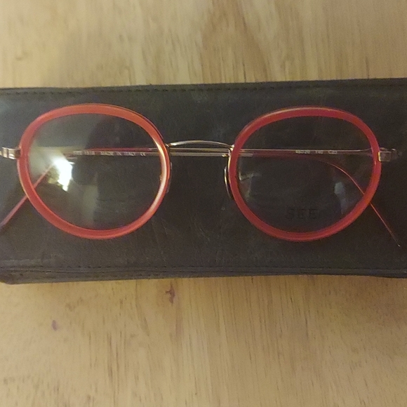SEE Eyewear Frames Red/Gold Round - Picture 2 of 6